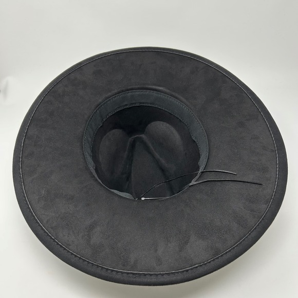 Black Wide Brim Fedora Cowboy Hat Women's Medium Large Black - Picture 3 of 9